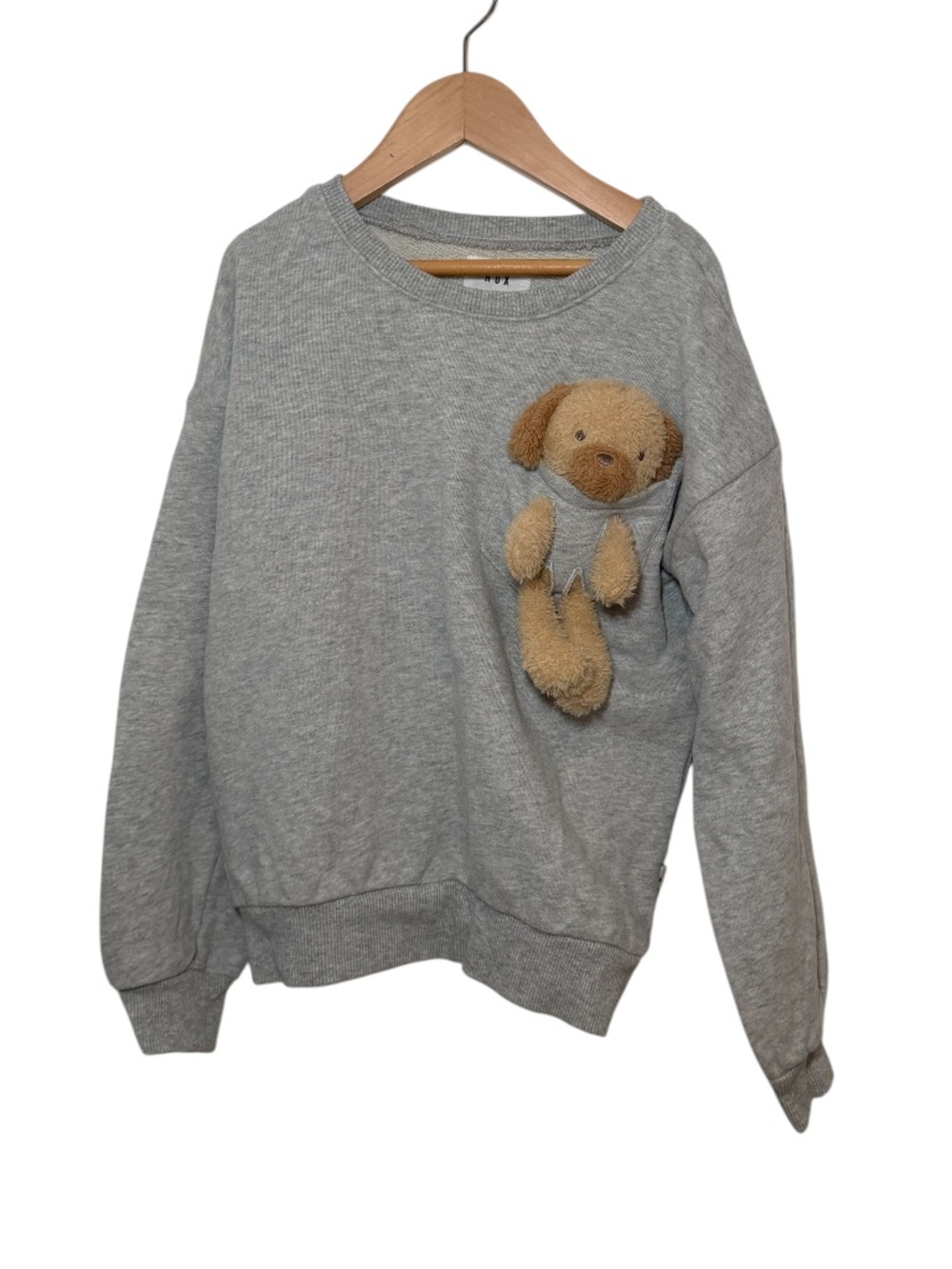 HUX/HUXBABY grey “hux pal” sweatshirt with removal puppy stuffy - size 8